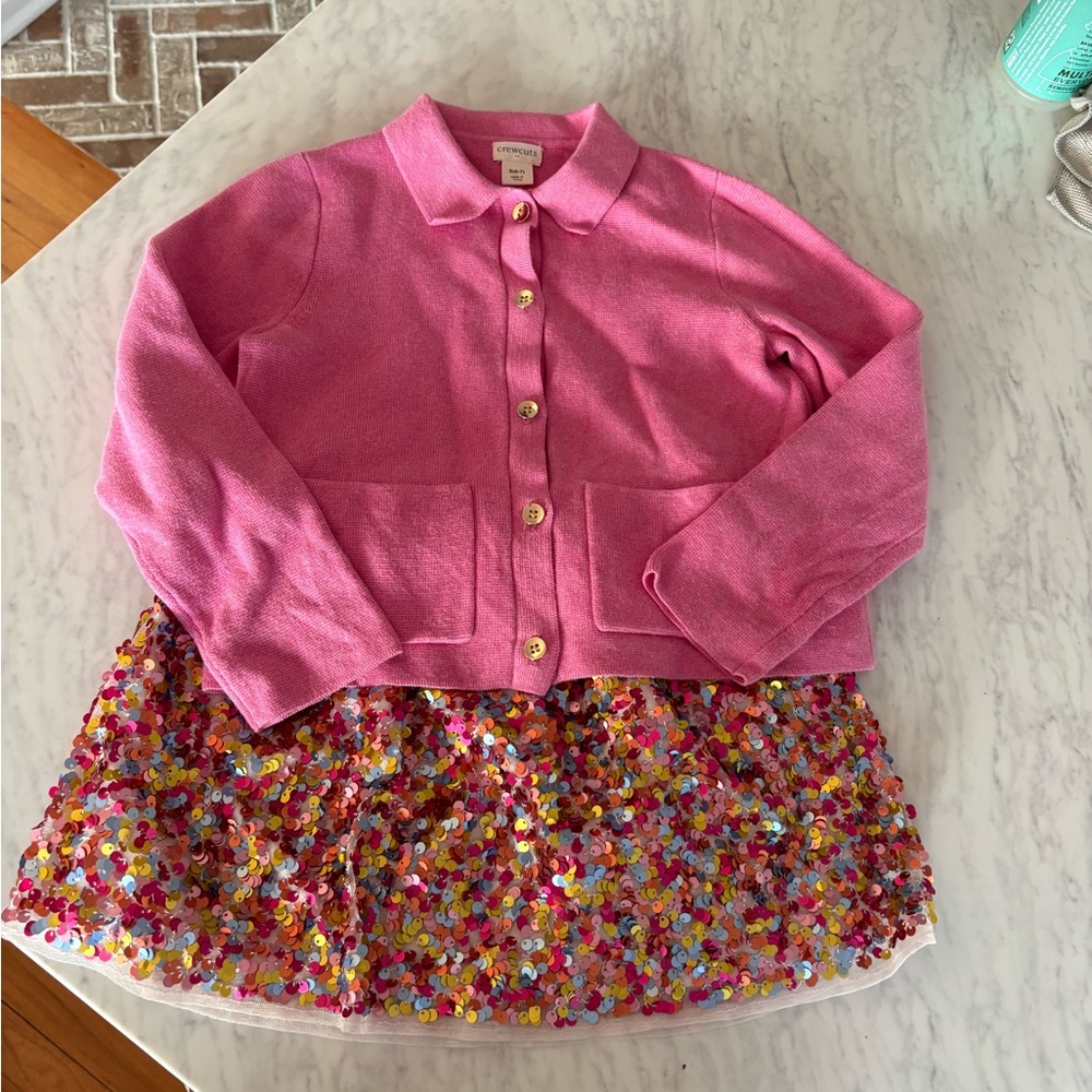Crewcuts Pink Knit Cardigan Lady jacket & Sparkle Skirt Bundle 6-7
